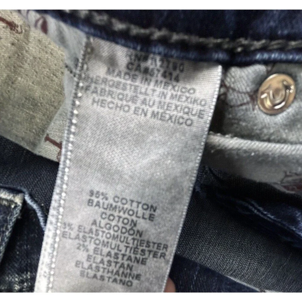 True Religion Jeans Mens 30x33 Blue Rocco Relaxed Skinny Whiskering Embroidered